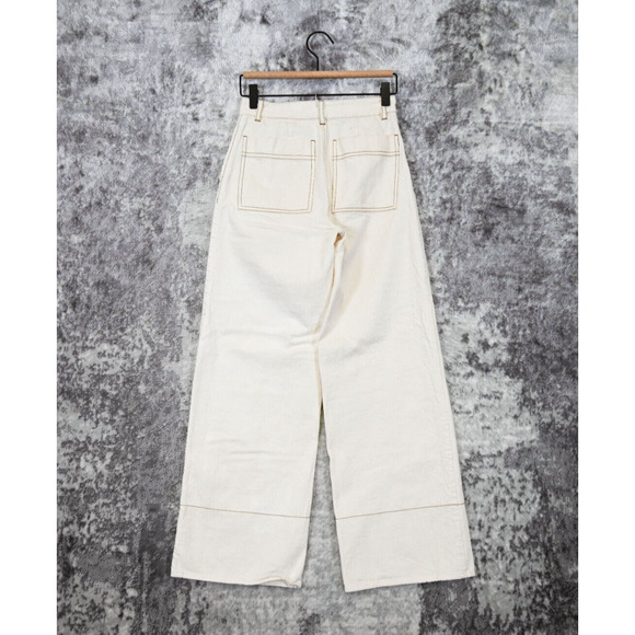 CO Collections Pants 24 Womens Wide Leg Ankle Ecru Ivory White Denim Jeans - Picture 2 of 6